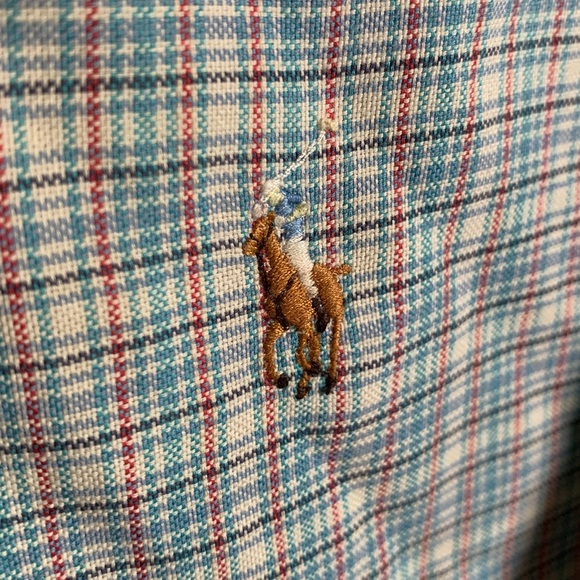 Ralph Lauren Mens Vintage Plaid Short Sleeve Button Down Shirt Green Blue Size L - Picture 3 of 5